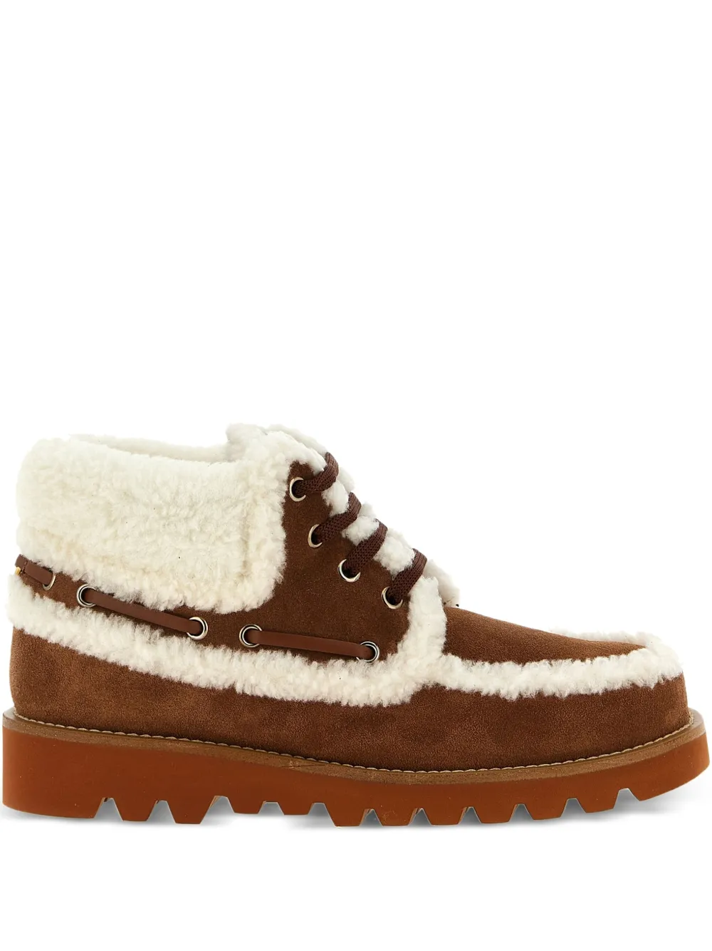 Valentino Garavani VLogo-detail lace-up leather boots Brown