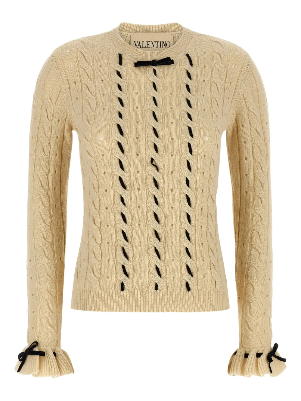 Valentino Garavani cable-knit bow-embellished sweater - Toni neutri
