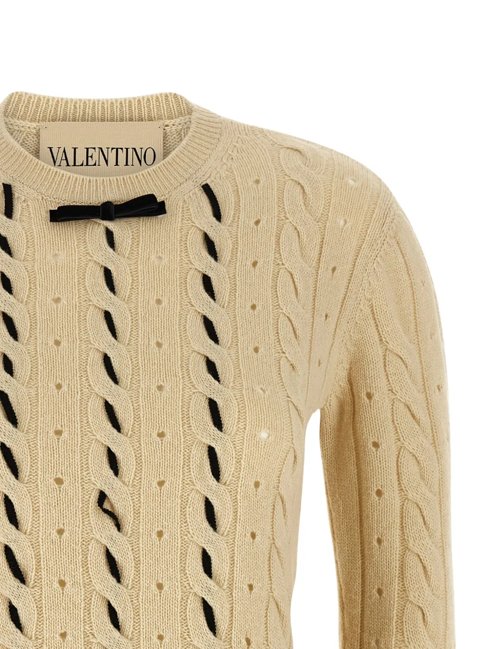 Valentino Garavani Kabelgebreide trui verfraaid met strik Beige