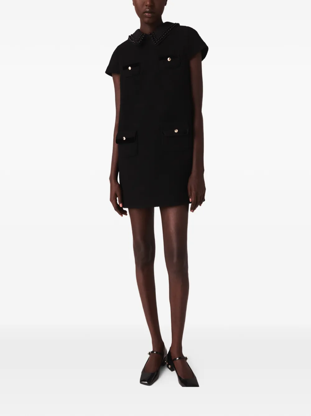 Maje beaded-collar four-pocket mini dress - Zwart