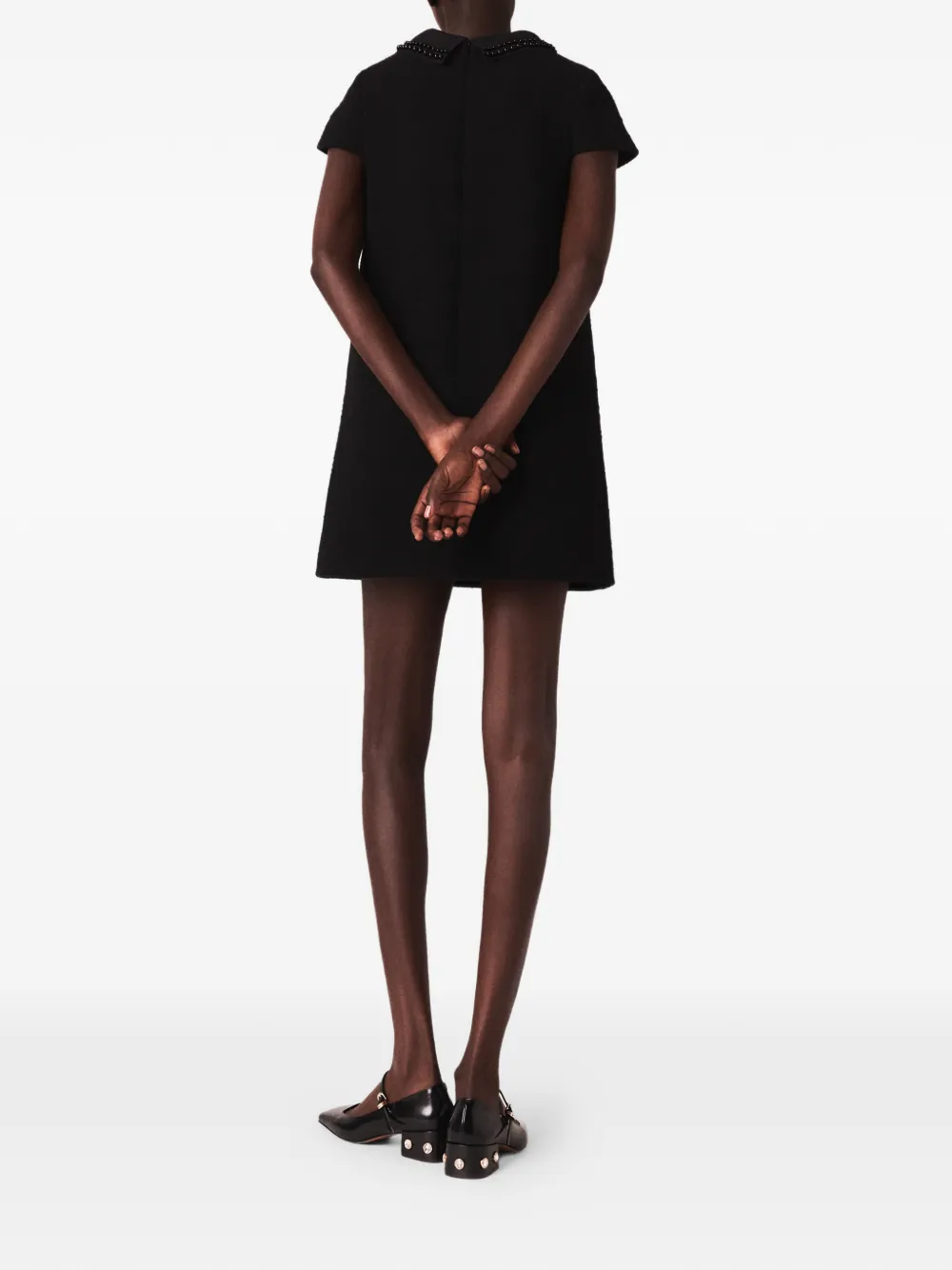  Maje Beaded-collar Four-pocket Mini Dress - Black 