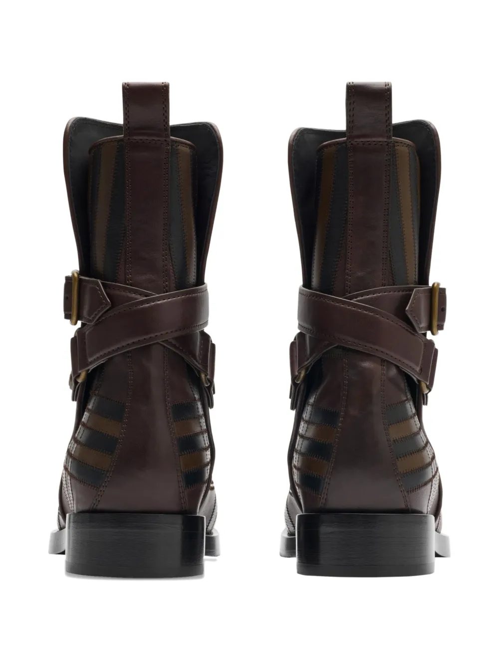 Burberry Check Leather Boots In Brown