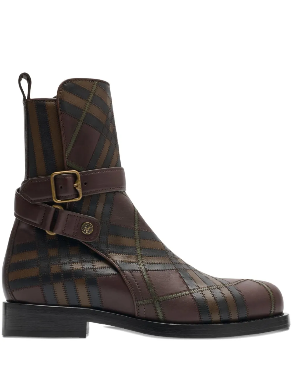 Burberry Check Leather Boots In Brown
