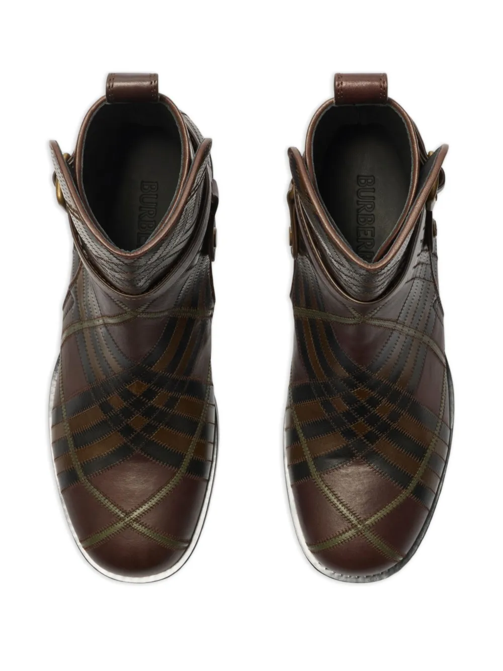 Burberry check leather boots Brown