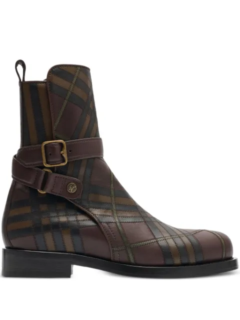 Burberry check leather boots