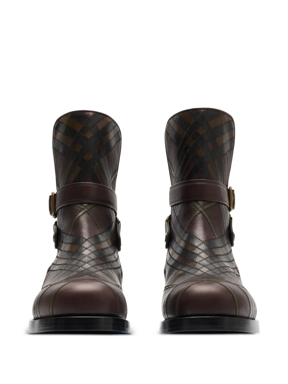 Burberry check leather boots Brown