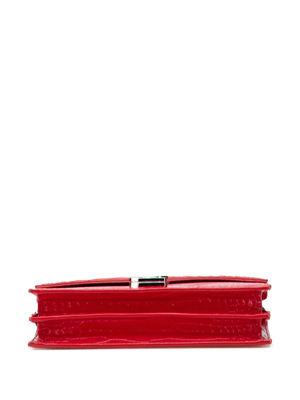 Pre-owned Saint Laurent 2019 Croc Embossed Leather Monogram Cassandra Clasp Bag Crossbody Bag In Red