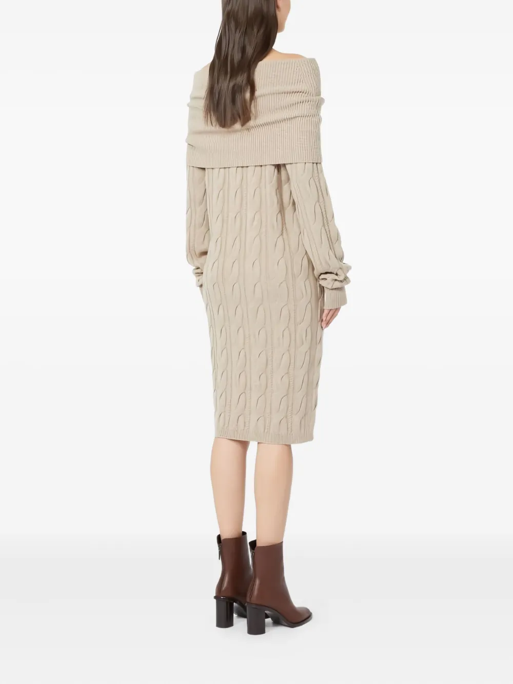 Max Mara Kabelgebreide off-shoulder midi-jurk Beige