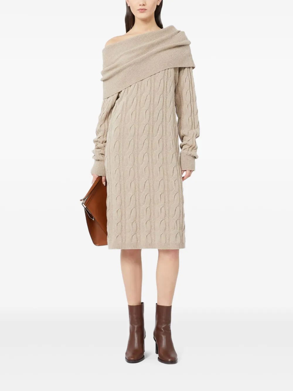 Max Mara Kabelgebreide off-shoulder midi-jurk - Beige