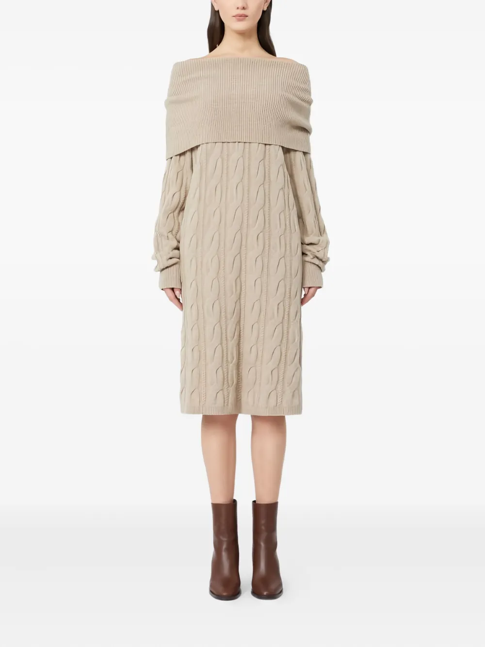 Max Mara Kabelgebreide off-shoulder midi-jurk Beige