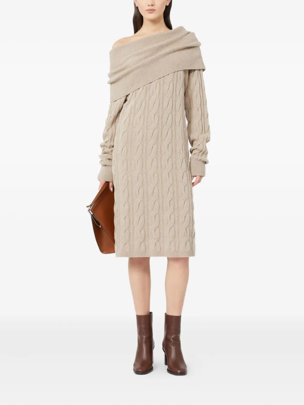 Max Mara Kabelgebreide off-shoulder midi-jurk Beige