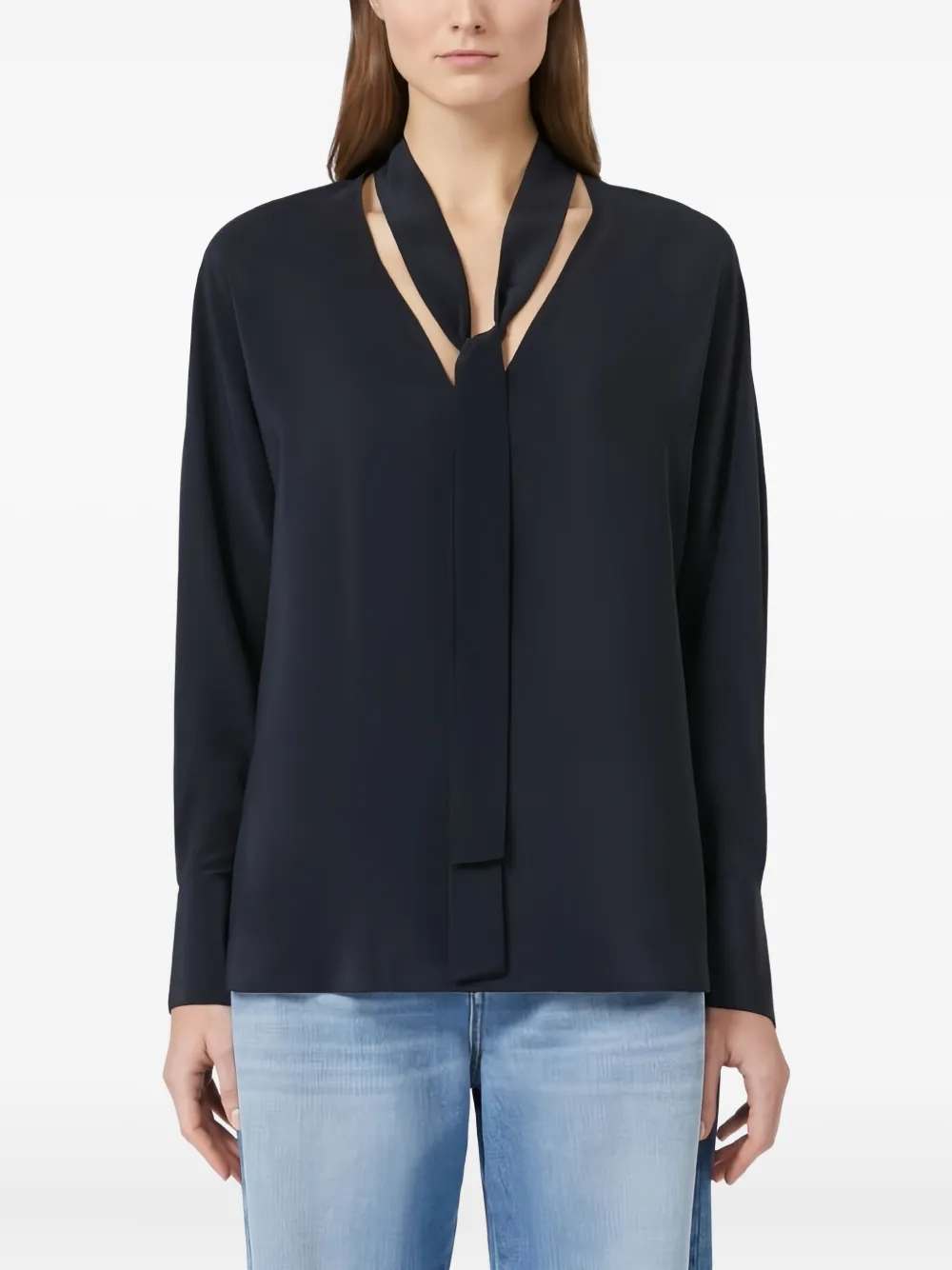 Max Mara Zijden top met gestrikte hals Blauw