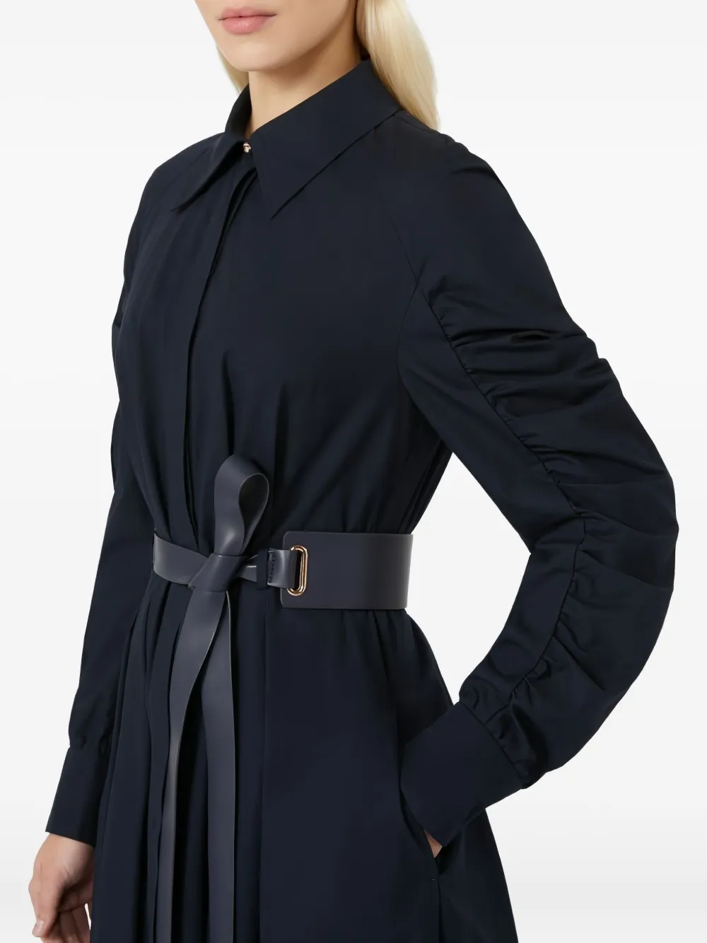 Max Mara Midi-jurk met pofmouwen en ceintuur Zwart