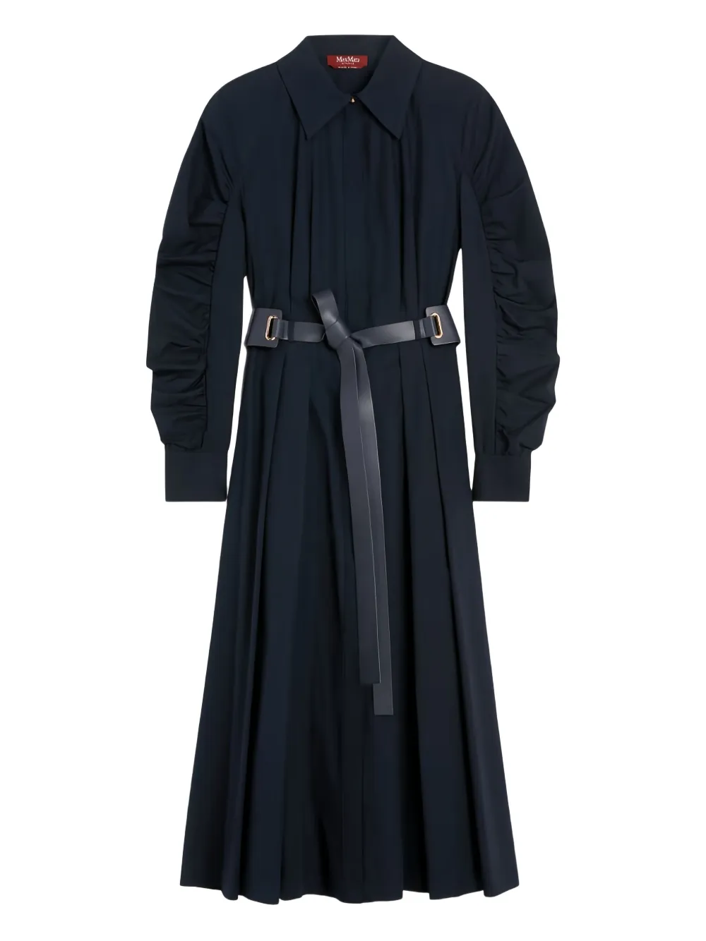 Max Mara Midi-jurk met pofmouwen en ceintuur Zwart