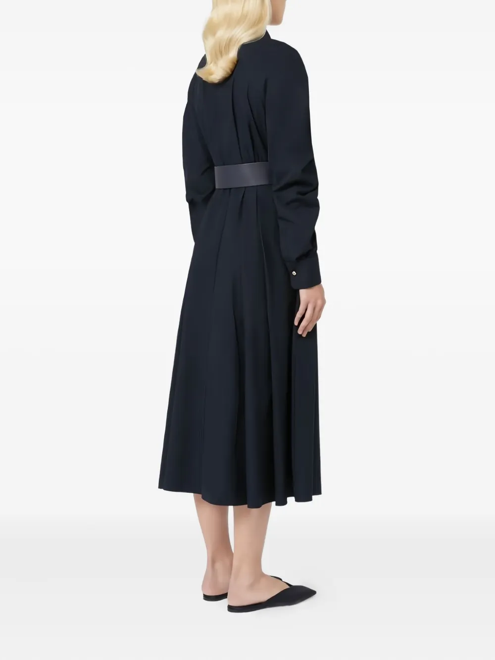 Max Mara Midi-jurk met pofmouwen en ceintuur Zwart