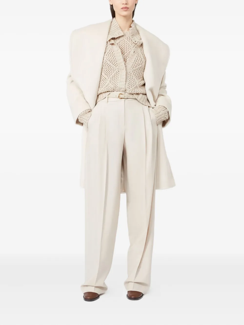 Max Mara Broek met geplooide voorkant en ceintuur - Beige
