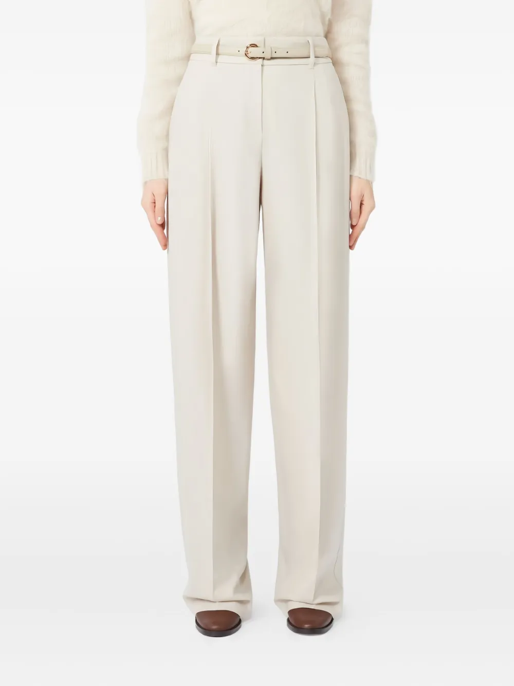 Max Mara Broek met geplooide voorkant en ceintuur Beige