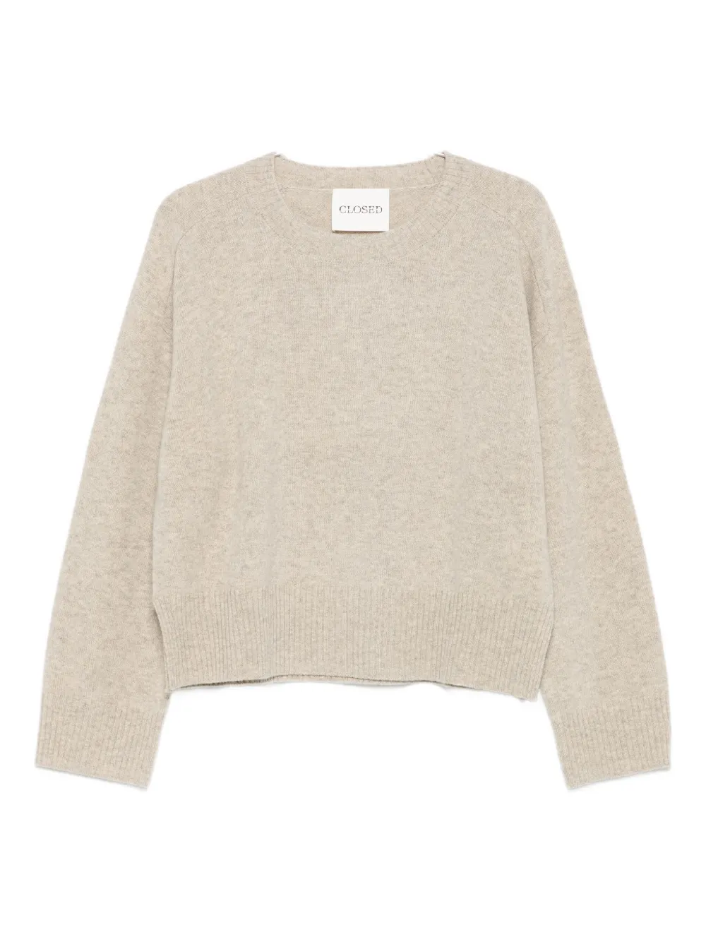Closed crew-neck wool sweater Beige