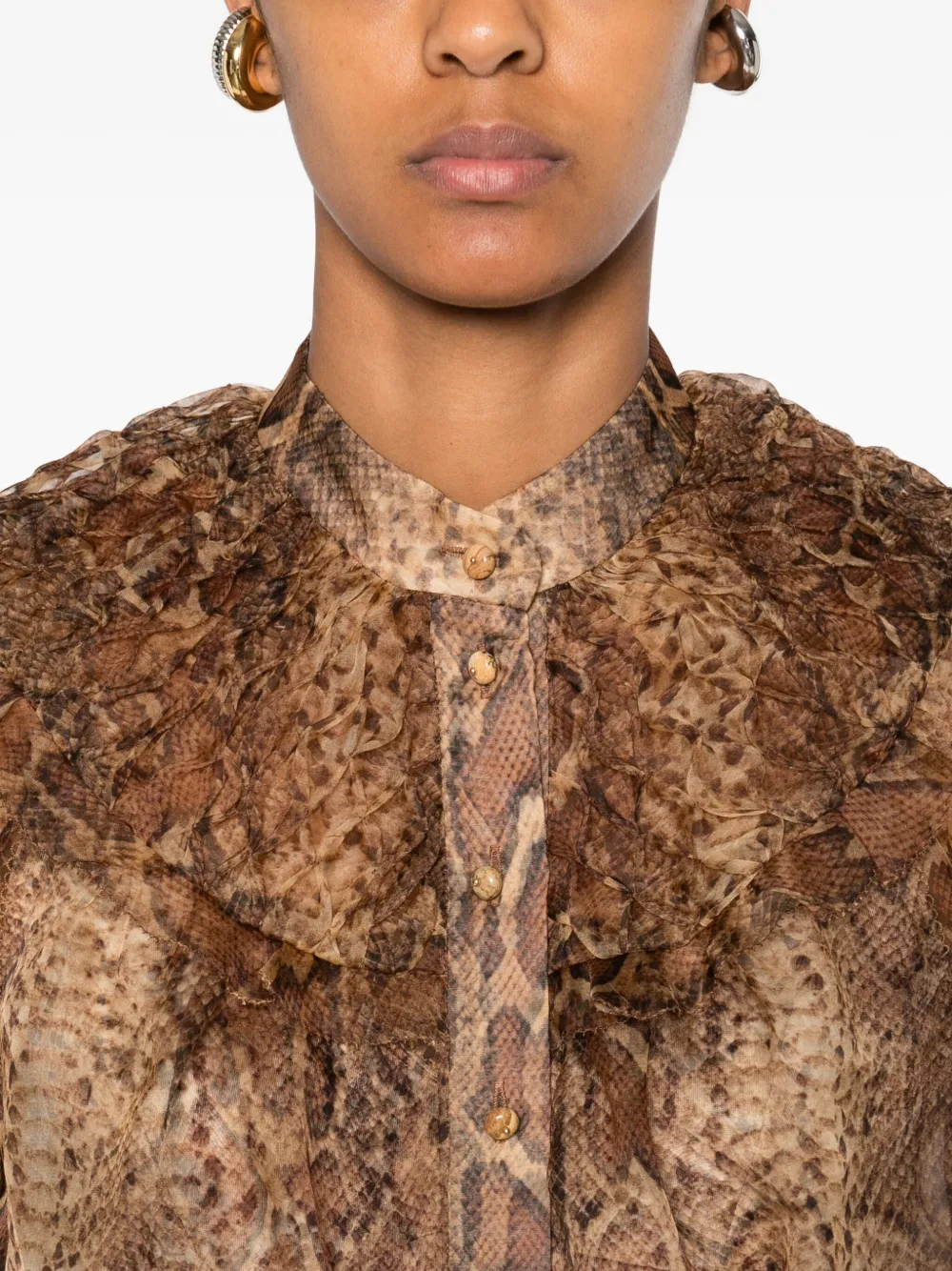 ZIMMERMANN ruffle-trimmed silk shirt Bruin