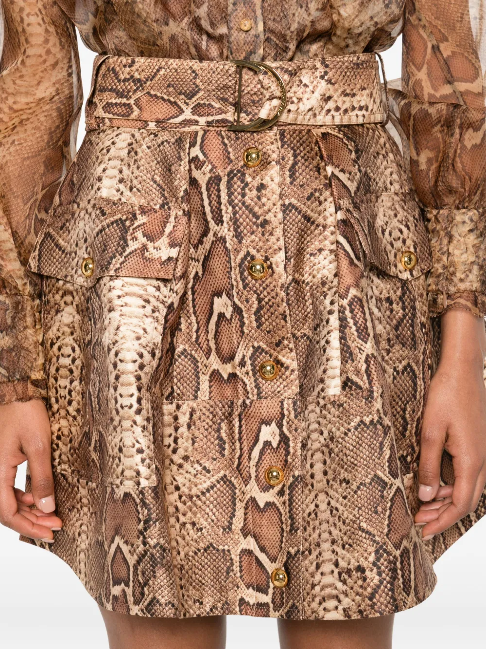 ZIMMERMANN snakeskin-effect belted skirt Bruin