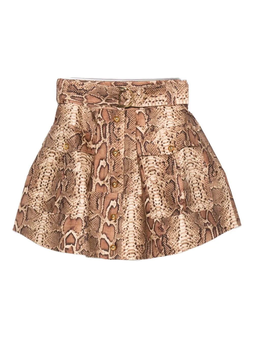 ZIMMERMANN snakeskin-effect belted skirt Bruin