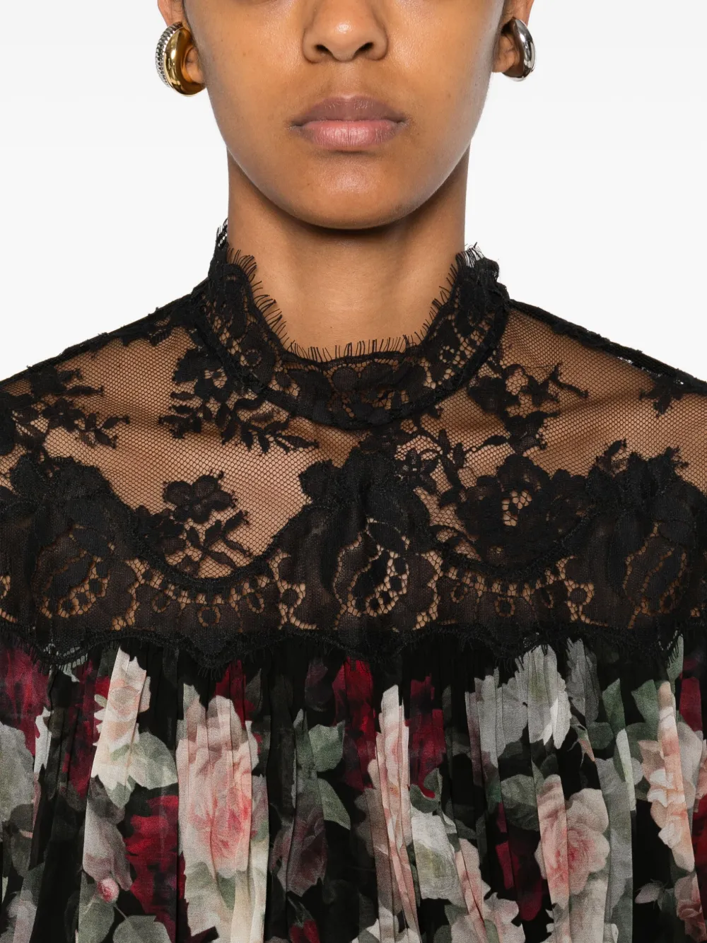 ZIMMERMANN lace-trimmed floral blouse Zwart
