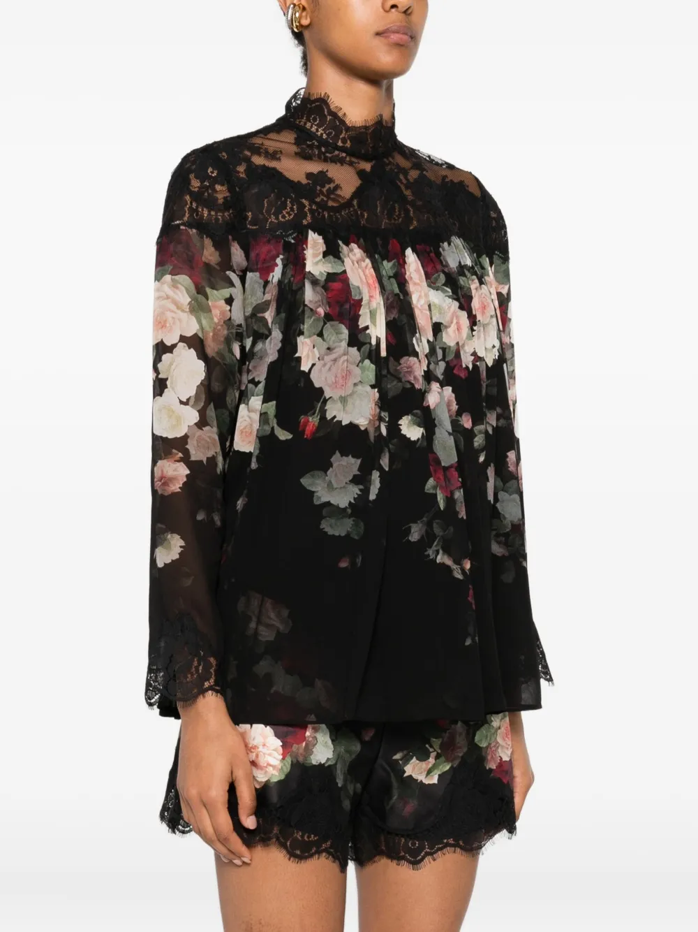 ZIMMERMANN lace-trimmed floral blouse Zwart