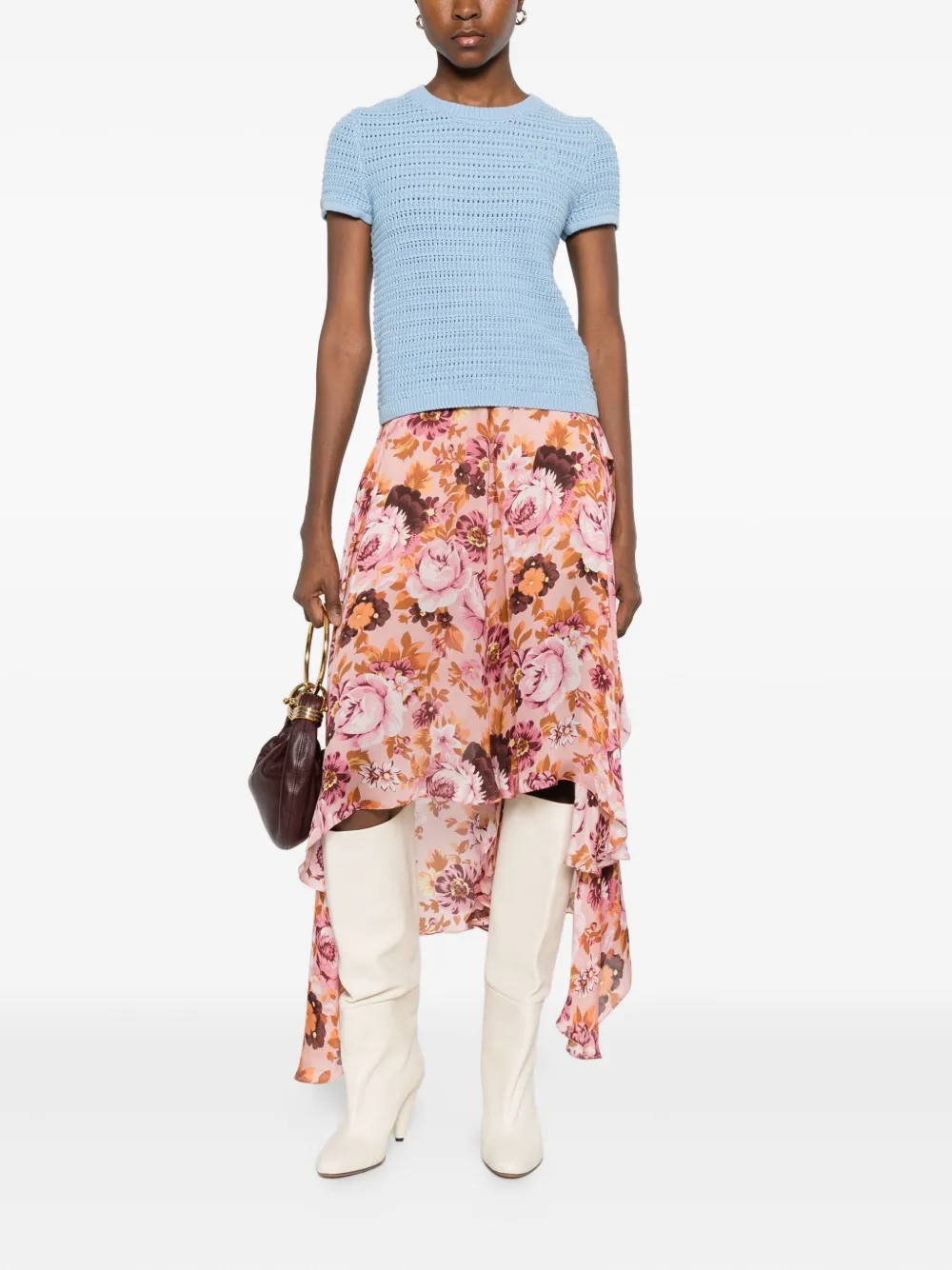 Chloé floral-print ruffled skirt - Roze
