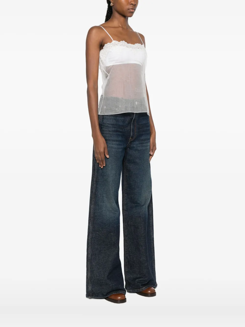 Chloé Sheer Lace Top Spaghetti Straps In White