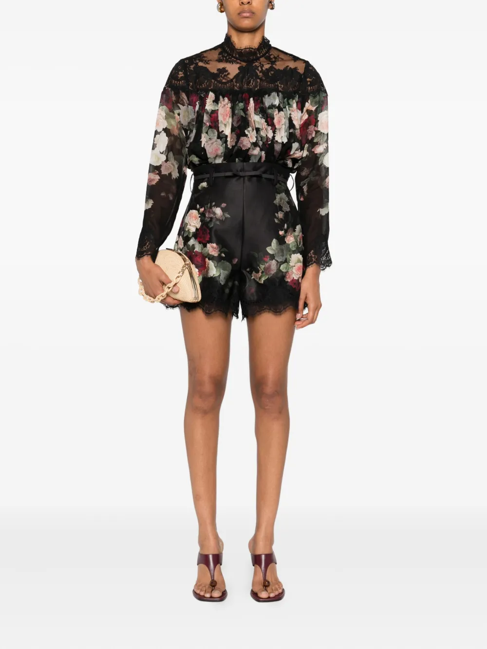 Zimmermann Hypnotic Lace Trim Silk And Cotton Short In Black