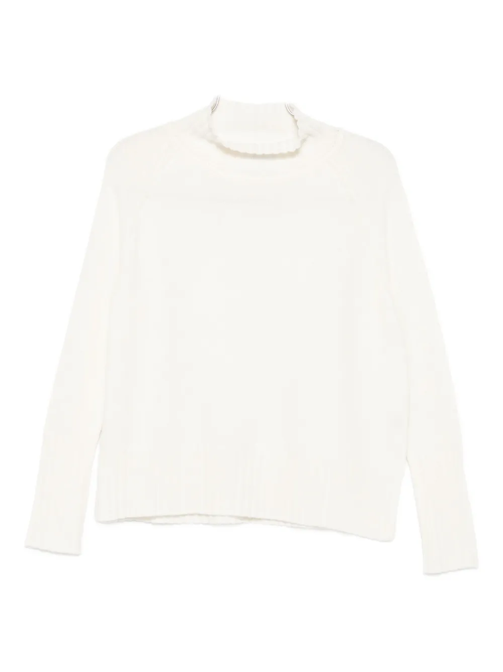 Beyou Ribbed High-neck Sweater In White