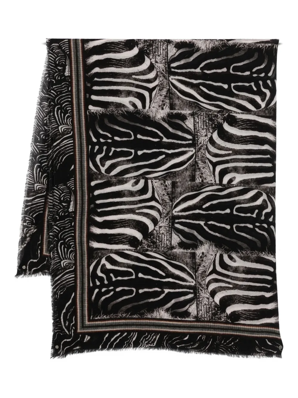 Faliero Sarti zebra-print fringed scarf Zwart