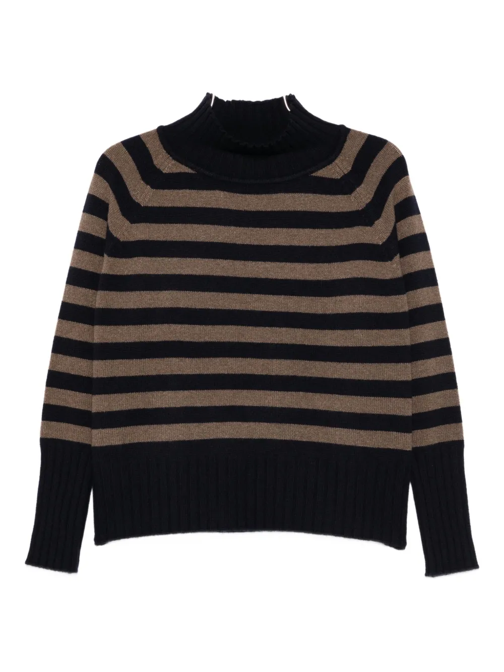 Beyou High-neck Striped Sweater In Brown
