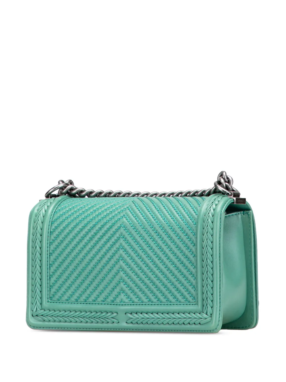 Pre-owned Chanel 2016-2017 New Medium Braided Chevron Lambskin Boy Flap Crossbody Bag In Green
