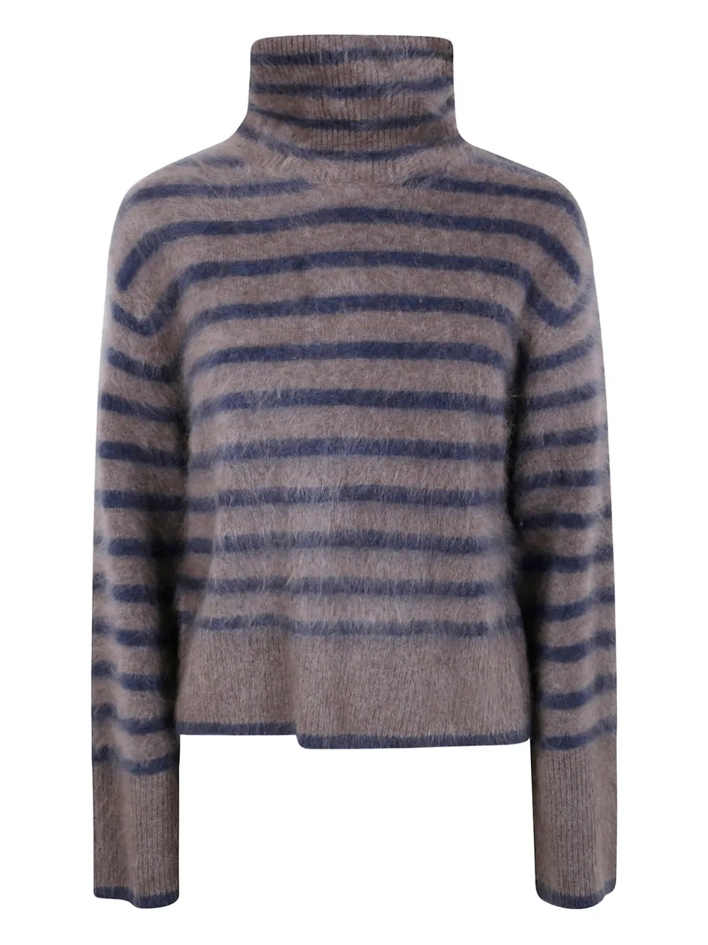 Lisa Yang The Floren Brushed Striped Turtleneck Sweater In Brown