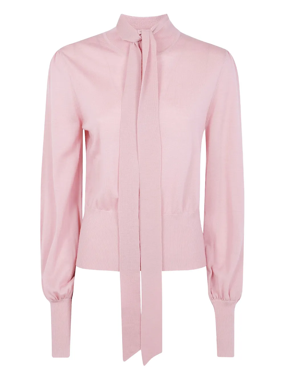 Zimmermann Pussybow Tie-neck Puff-sleeve Sweater In Pink