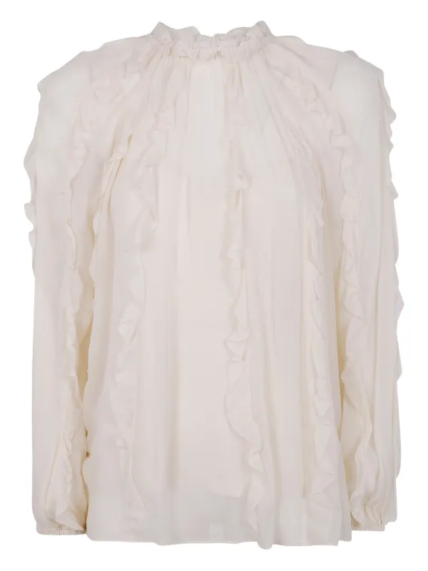 Zimmermann Ruffled High-neck Blouse in Neutrals