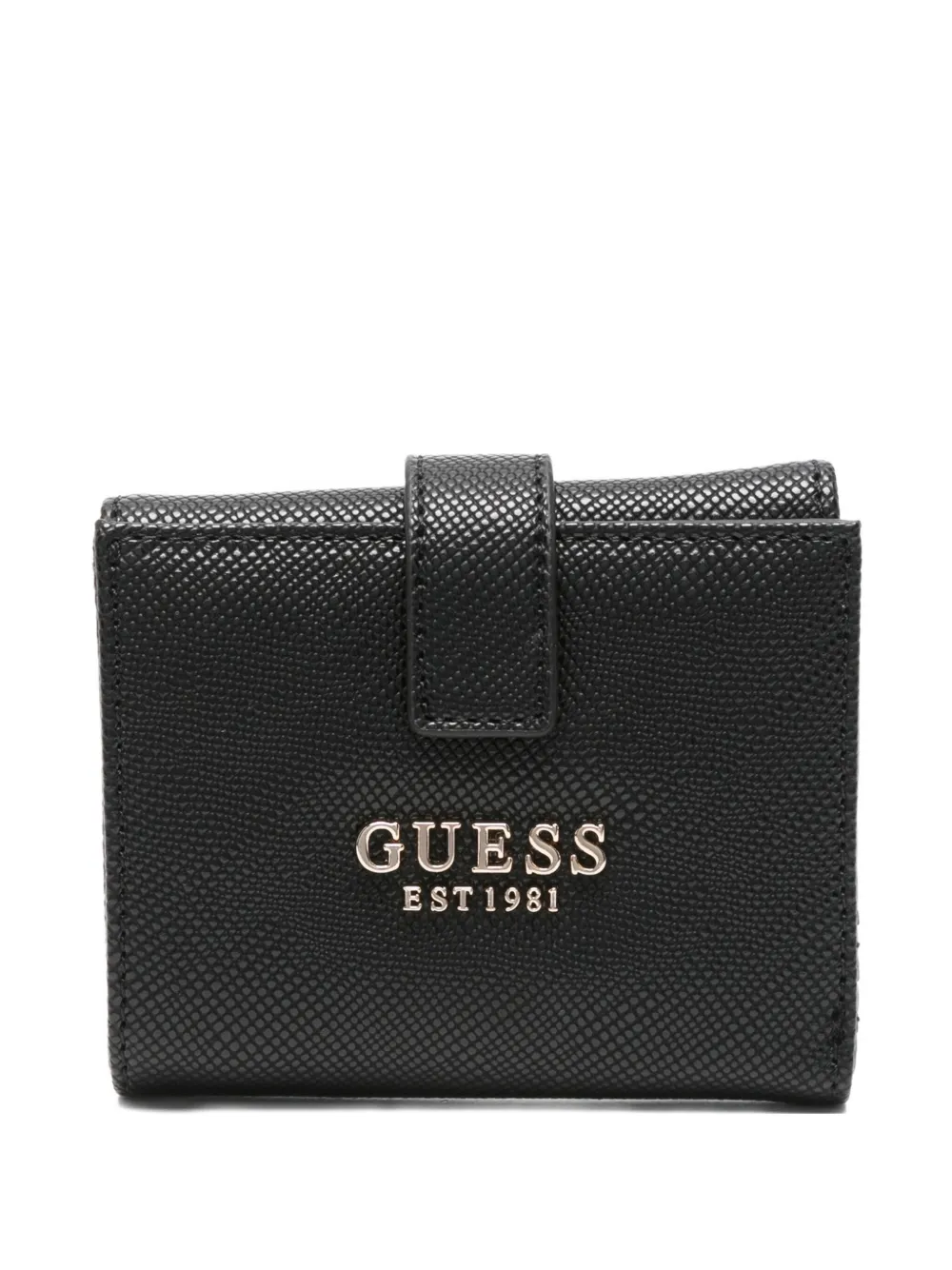 Guess Usa Flap Logo-plaque Wallet In Black