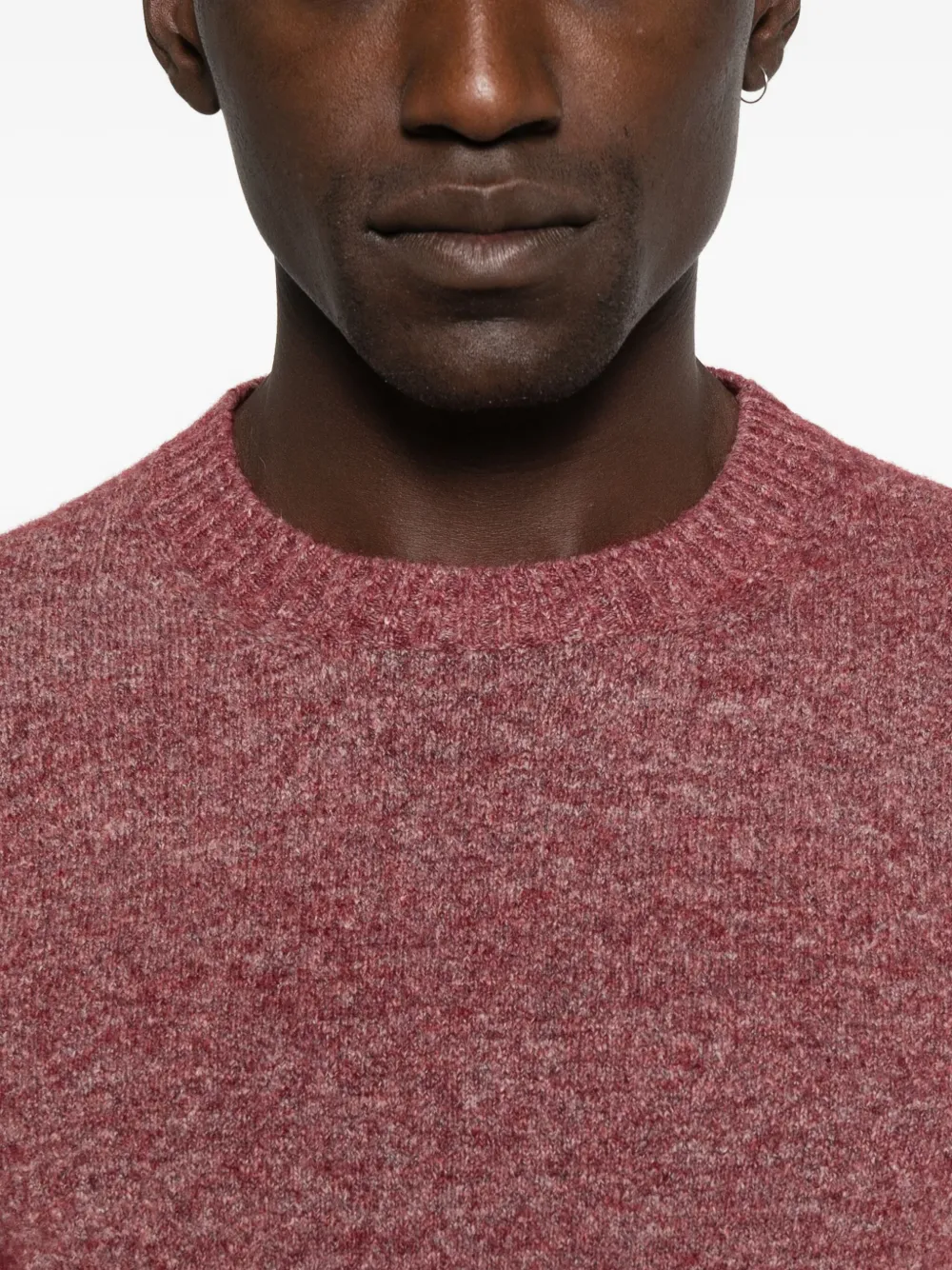 Kangra Cashmere Kangra Melange Currant Crew Neck Sweater With Ribbed Trim In Red