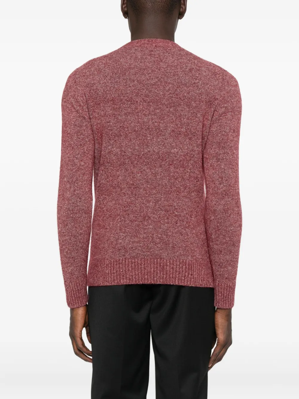 Kangra Cashmere Kangra Melange Currant Crew Neck Sweater With Ribbed Trim In Red