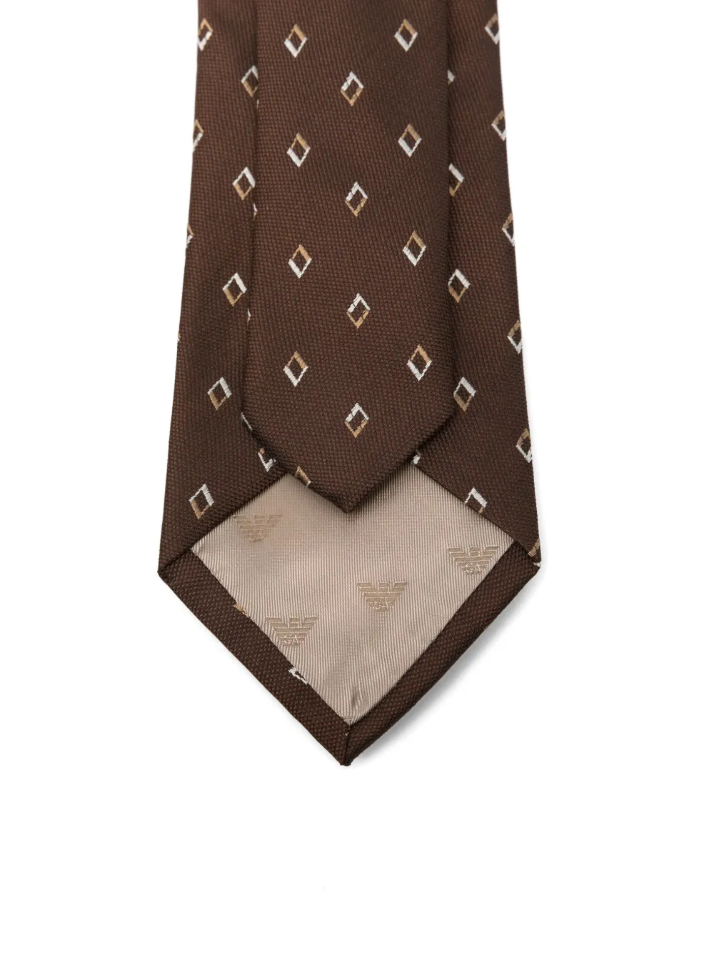 Emporio Armani Zijden stropdas met diamantpatroon Bruin