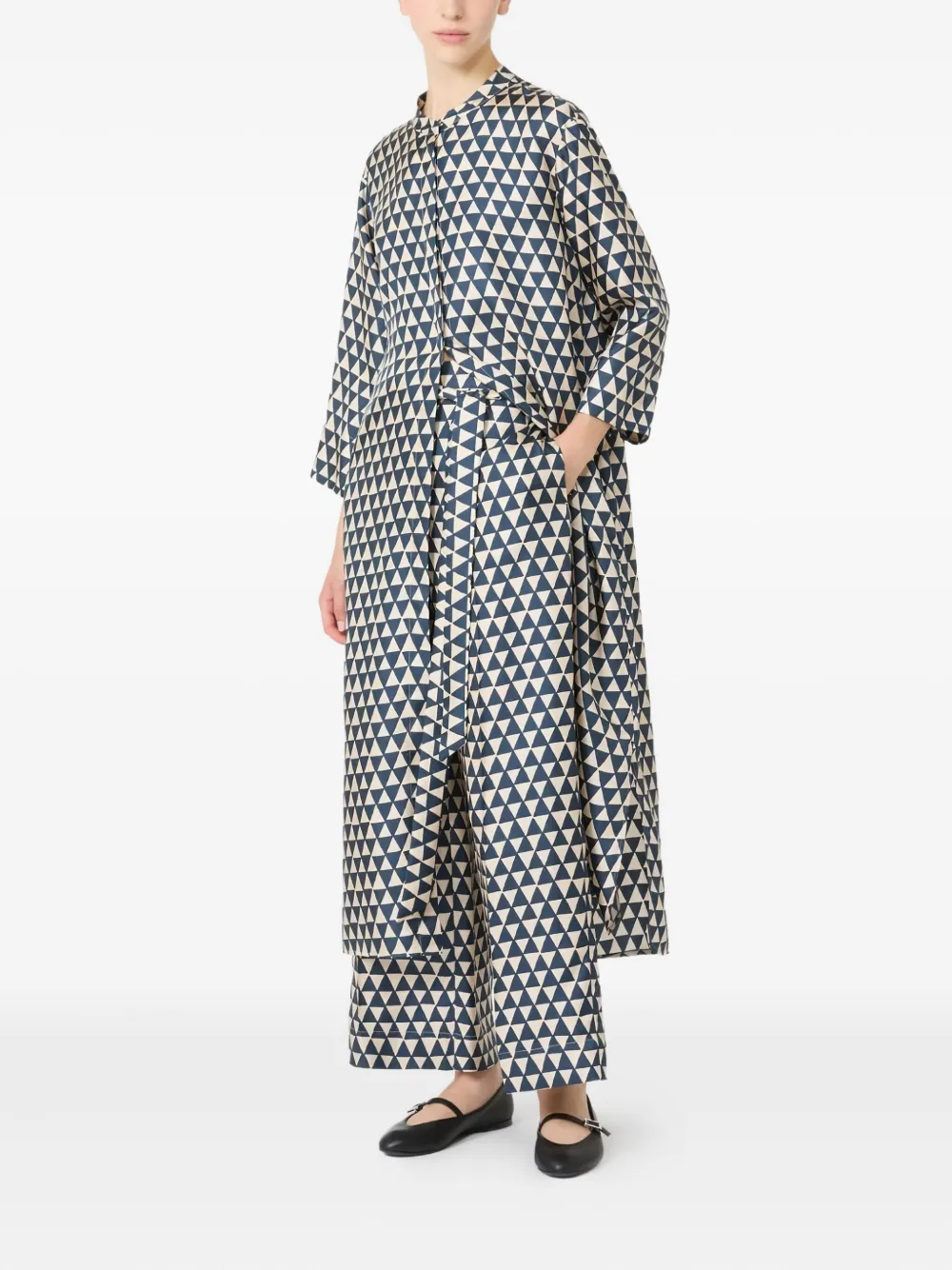 'S Max Mara Zijden broek met driehoekig patroon - Blauw