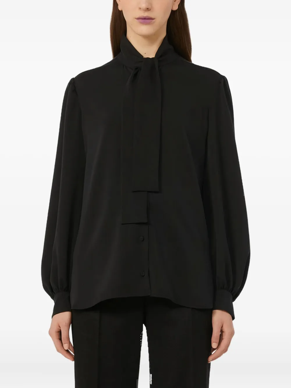 Max Mara tie-neck puff-sleeve blouse Zwart
