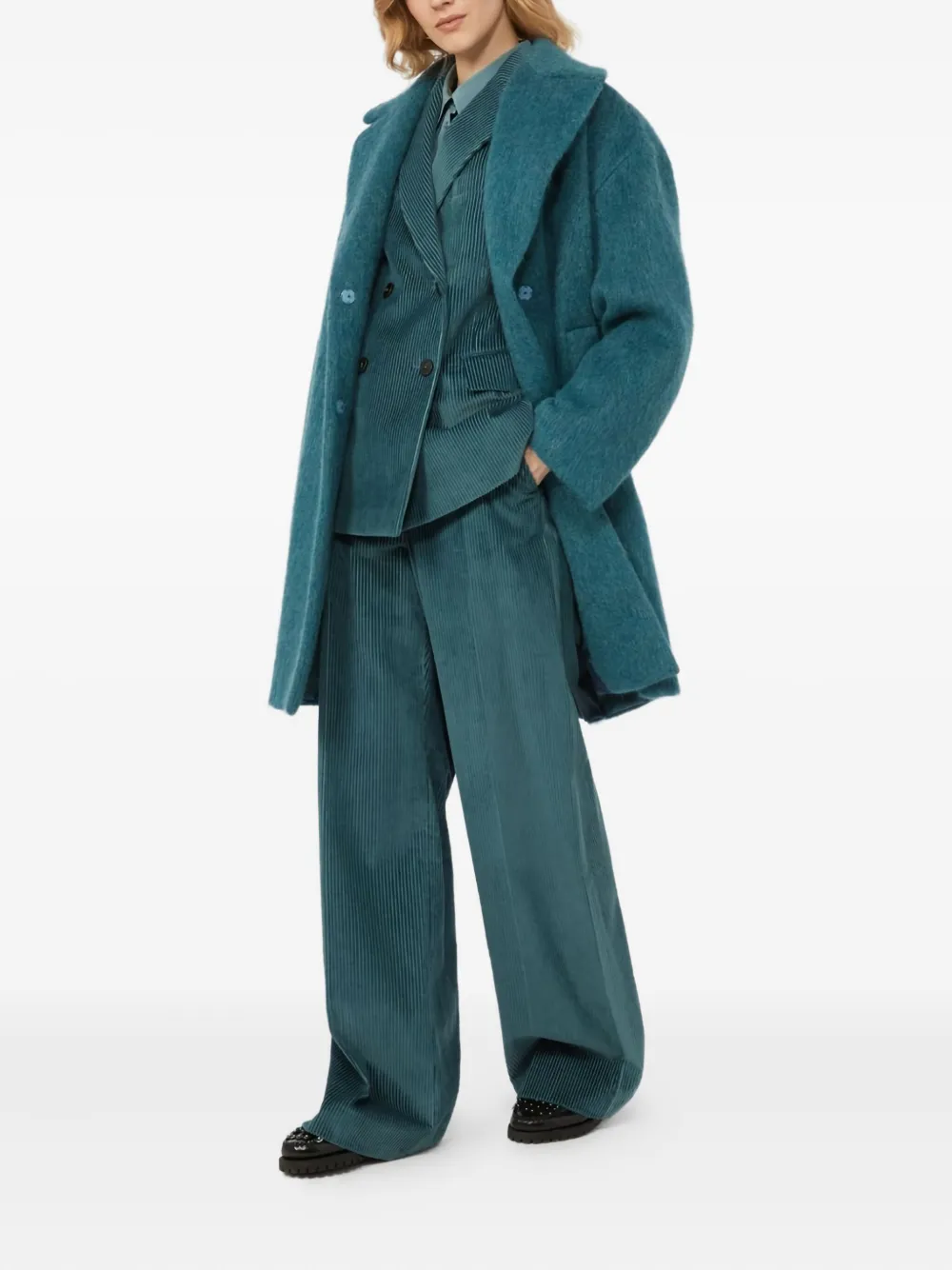 Weekend Max Mara Geribbelde blazer met dubbele rij knopen en ribfluwelen textuur Blauw