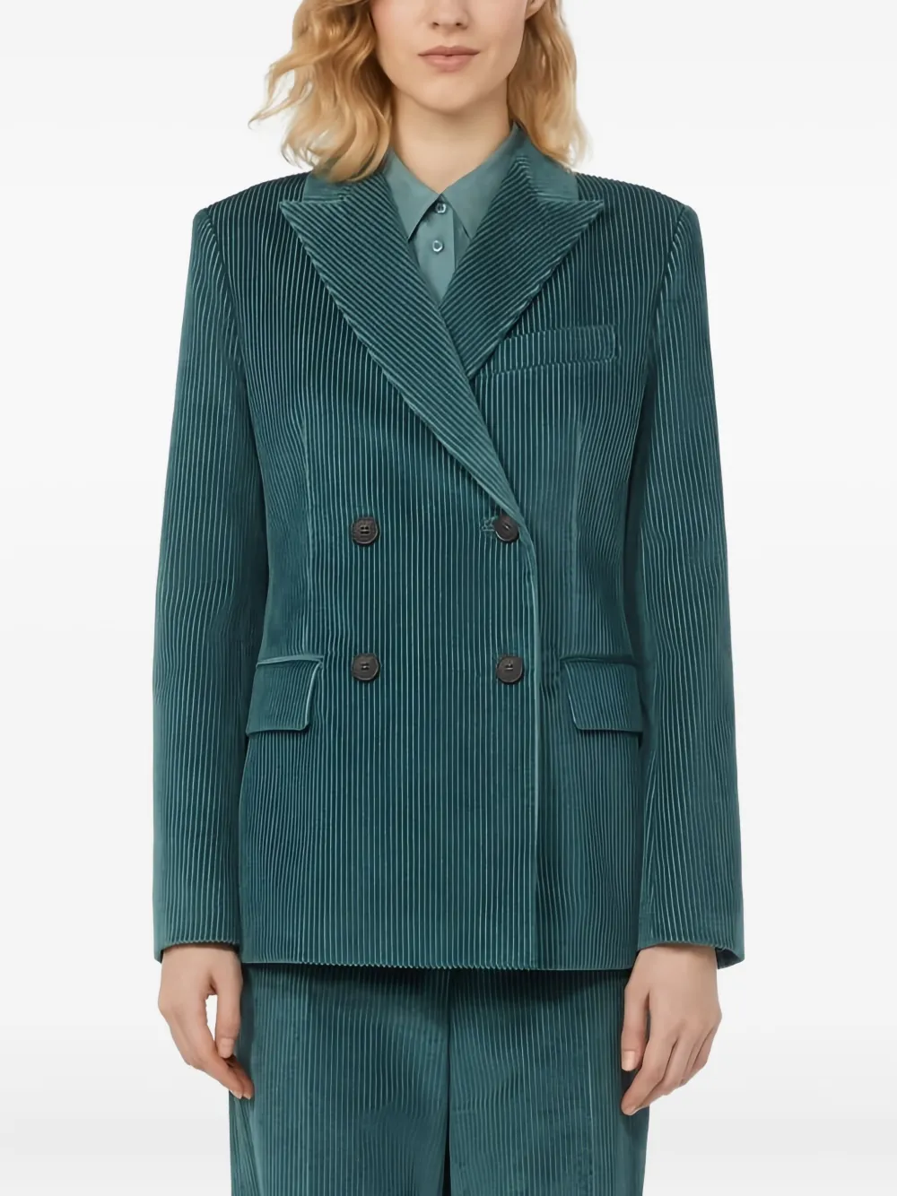 Weekend Max Mara Geribbelde blazer met dubbele rij knopen en ribfluwelen textuur Blauw