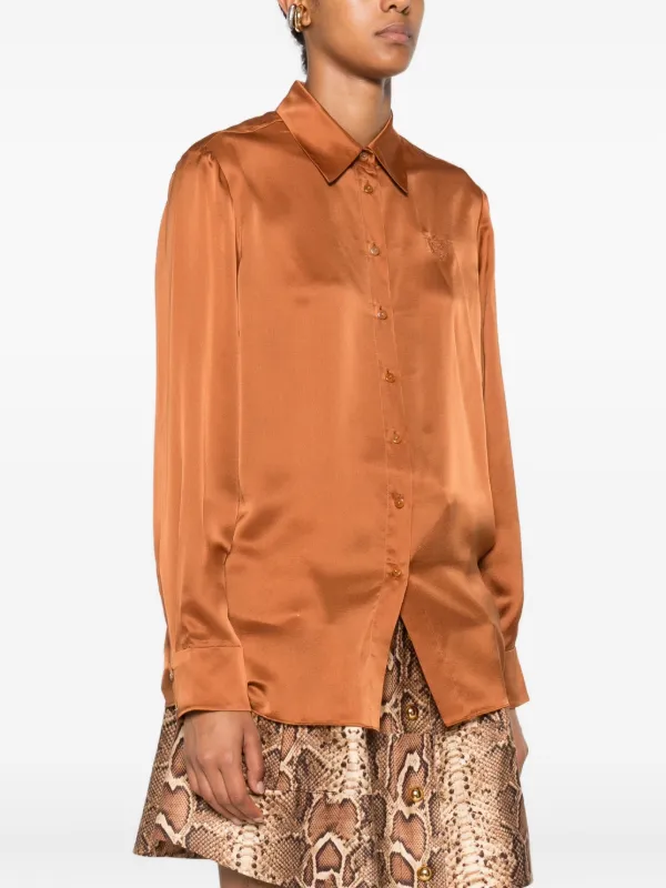 orange silk dress shirt Silk Button Down Shirt in Pinata Orange