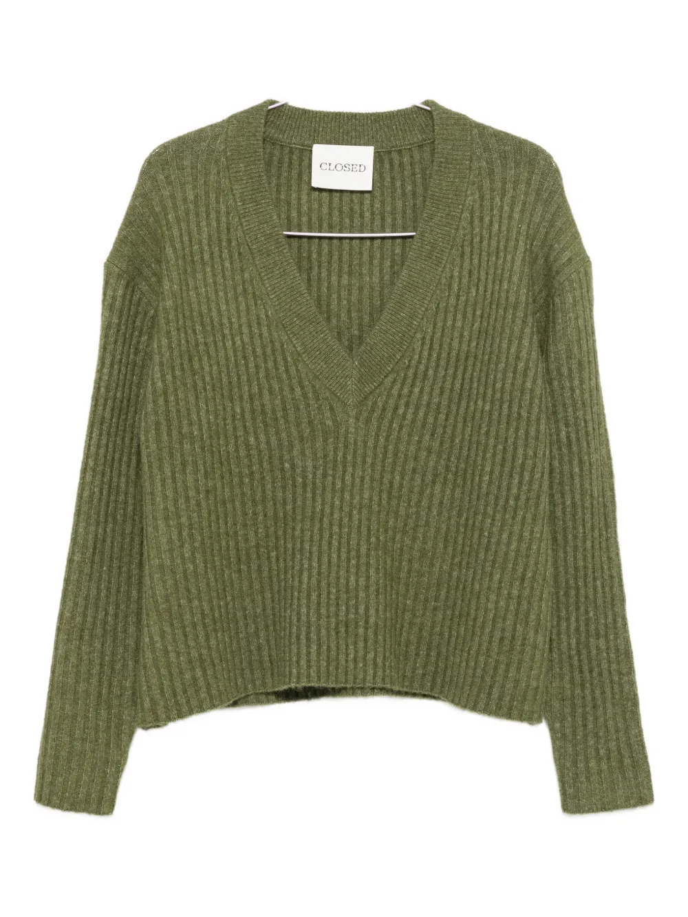 Closed ribbed V-neck sweater Groen