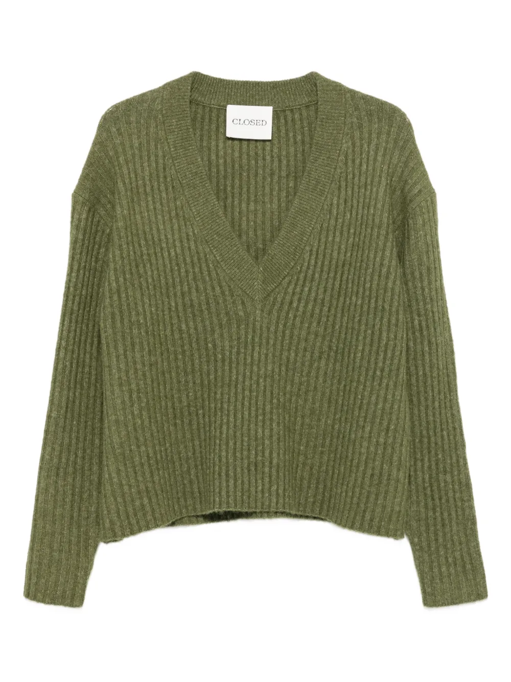 Closed ribbed V-neck sweater | Green | Image 1