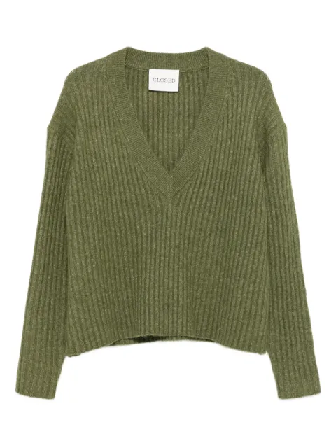 Closed ribbed V-neck sweater