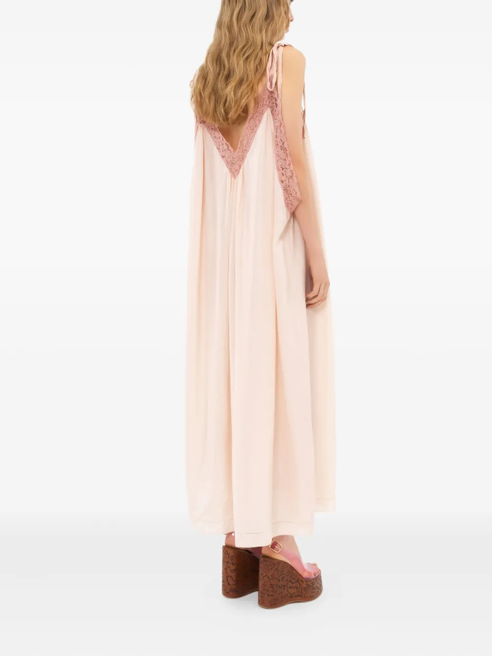 Chloé Silk Habotai Lace-trim Maxi Dress In Pink